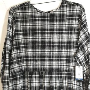 Terra Sky Black White Boho Long Sleeve Peasant Dress